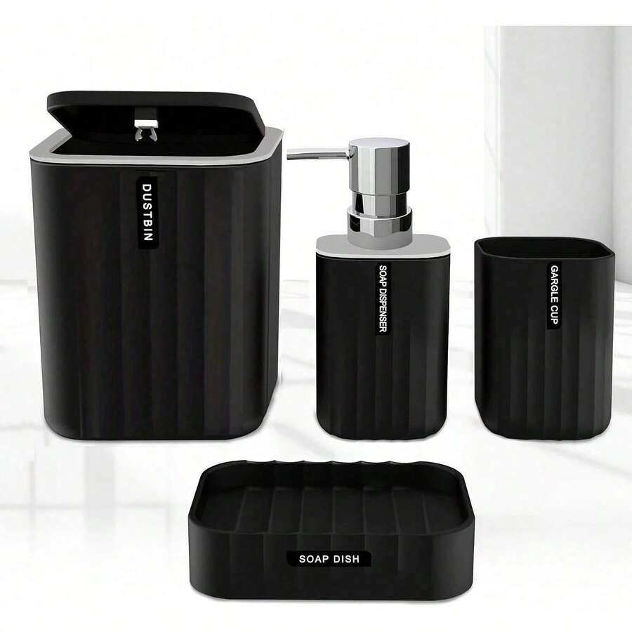 Juego de accesorios de baño de 4 piezas, incluye papelera de escritorio, dispensador de jabón, soporte para cepillo de dientes y vaso para cepillo de dientes para decorar el mostrador y como regalo de inauguración de casa, multicolor - Multicolor - Ver 1