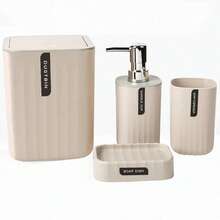 Juego de accesorios de baño de 4 piezas, incluye papelera de escritorio, dispensador de jabón, soporte para cepillo de dientes y vaso para cepillo de dientes para decorar el mostrador y como regalo de inauguración de casa, multicolor - Multicolor - Ver 3
