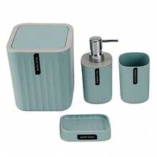 Juego de accesorios de baño de 4 piezas, incluye papelera de escritorio, dispensador de jabón, soporte para cepillo de dientes y vaso para cepillo de dientes para decorar el mostrador y como regalo de inauguración de casa, multicolor - Multicolor - Ver 11