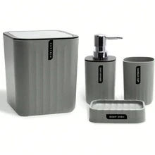 Juego de accesorios de baño de 4 piezas, incluye papelera de escritorio, dispensador de jabón, soporte para cepillo de dientes y vaso para cepillo de dientes para decorar el mostrador y como regalo de inauguración de casa, multicolor - Multicolor - Ver 4