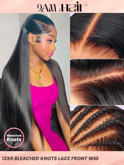 13x6 Pre Plucked Bleached Knots Straight Lace Front Wigs Tóc người Tóc giả không keo Tóc người 180% Mật độ Tóc giả ren trong suốt phía trước Tóc người Tạm biệt nút thắt