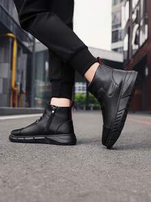 Botines de hombre antideslizantes y amortiguadores de otoño,Cómodo Antideslizante Botas De Los Hombres De Tobillo,Botas de estilo británico botas negras cortas botas a ltas zapatos masculinos moda botas ligeras,Botas de montar de cuero de caña alta para hombre,Adecuado Para Caminar Al Aire Libre, Entrenamiento De Trabajo - Negro - Ver 4