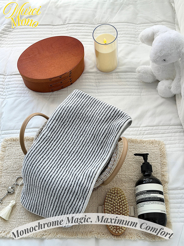 Muroi Mono 1pc Striped Pattern Towel, Modern Microfiber Towel For Bathroom, Gym, Hotel Home Bathroom Decor Back To School For Beauty Salon Home Bathroom