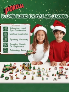 圣诞积木降临节日历 - 24 天节日倒计时套装，配有迷你人物、创意圣诞夜礼物和节日活动圣诞装饰品