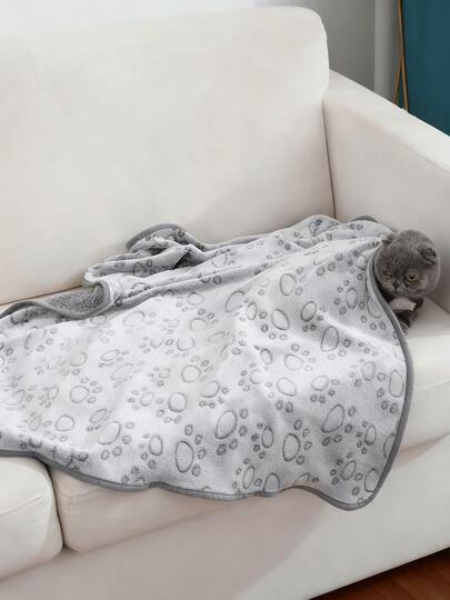 PETSIN 1條大型犬毛毯-可洗寵物毛毯-小狗毛毯,適用於大型和小型狗-柔軟的絨毛可翻轉的狗毛毯,沙發套,帶爪印的灰色