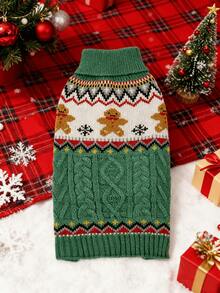 PETSIN 姜饼人和鹿印花圣诞宠物毛衣，红色和绿色，秋冬季适合小型犬和猫的保暖服装