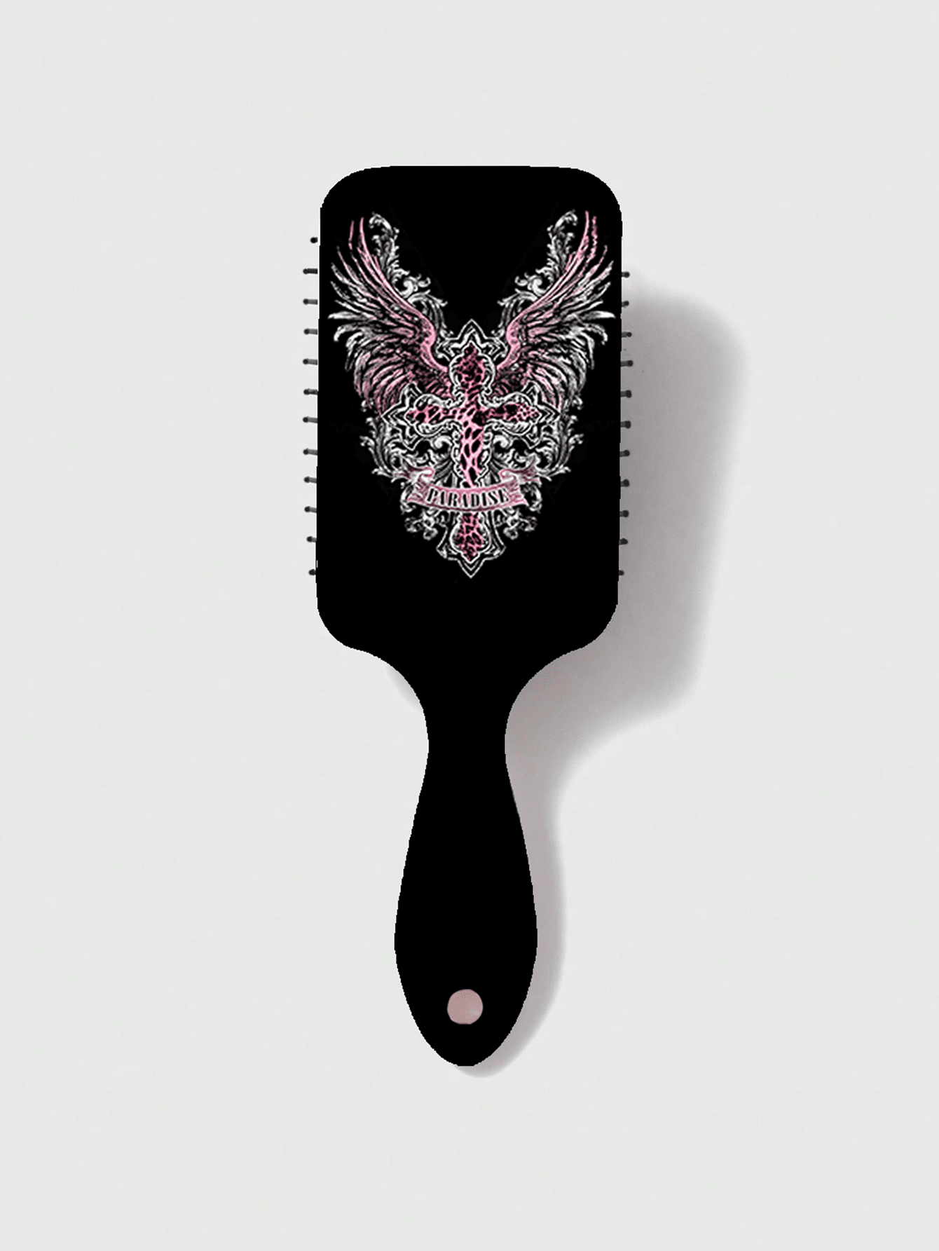 Goth فرشاة شعر مربعة محمولة للنساء لتدليك فروة الرأس، بتصميم صليب وردي بطراز بانك أسود