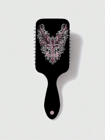 Goth 1 pezzo Spazzola quadrata portatile per massaggio del cuoio capelluto di colore nero e rosa con motivo punk a croce, adatta per le donne