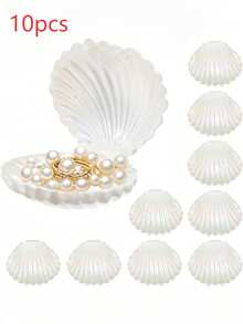 10pcs Shell Shaped Jewelry Storage Box, Mermaid-Themed Mini Shell Boxes, Plastic Mini Sea Shells Necklace Box For Gift, Under The Sea Birthday Party Shower Jewelry Storage Boxes,Mother's Day Graduation Season - White - View 9