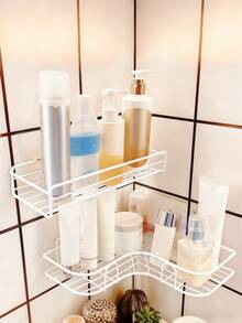 1 Pieza Estantería de baño triangular, Cesta de ducha sin perforación - Estante de almacenamiento ahorra espacio para baño y cocina - Blanco - Ver 5