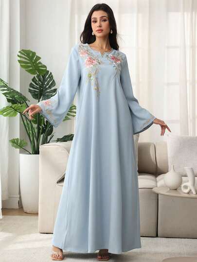 SHEIN Najma 女士宽松长款优雅刺绣长袍