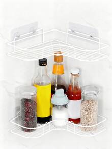 1 Pieza Estantería de baño triangular, Cesta de ducha sin perforación - Estante de almacenamiento ahorra espacio para baño y cocina - Blanco - Ver 4