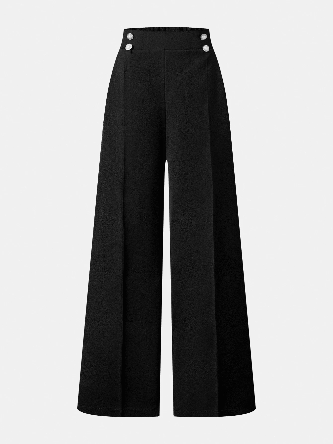 SHEIN Tween Girls' Double Button Straight Leg Elegant Office Pants - Black - View 1