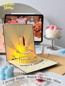 Muroi Mono 1pc 3D Paper Cake Music Greeting Card, Automatically Plays Music For Great Atmosphere Back To School,Back To School,School Supplies