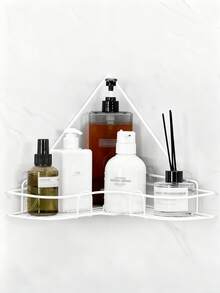 1 Pieza Estantería de baño triangular, Cesta de ducha sin perforación - Estante de almacenamiento ahorra espacio para baño y cocina - Blanco - Ver 6