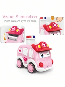 手动按压车辆套装救护车救援消防车系列彩色塑料车身角色扮演学习圣诞生日礼物创意，适合男孩女孩儿童