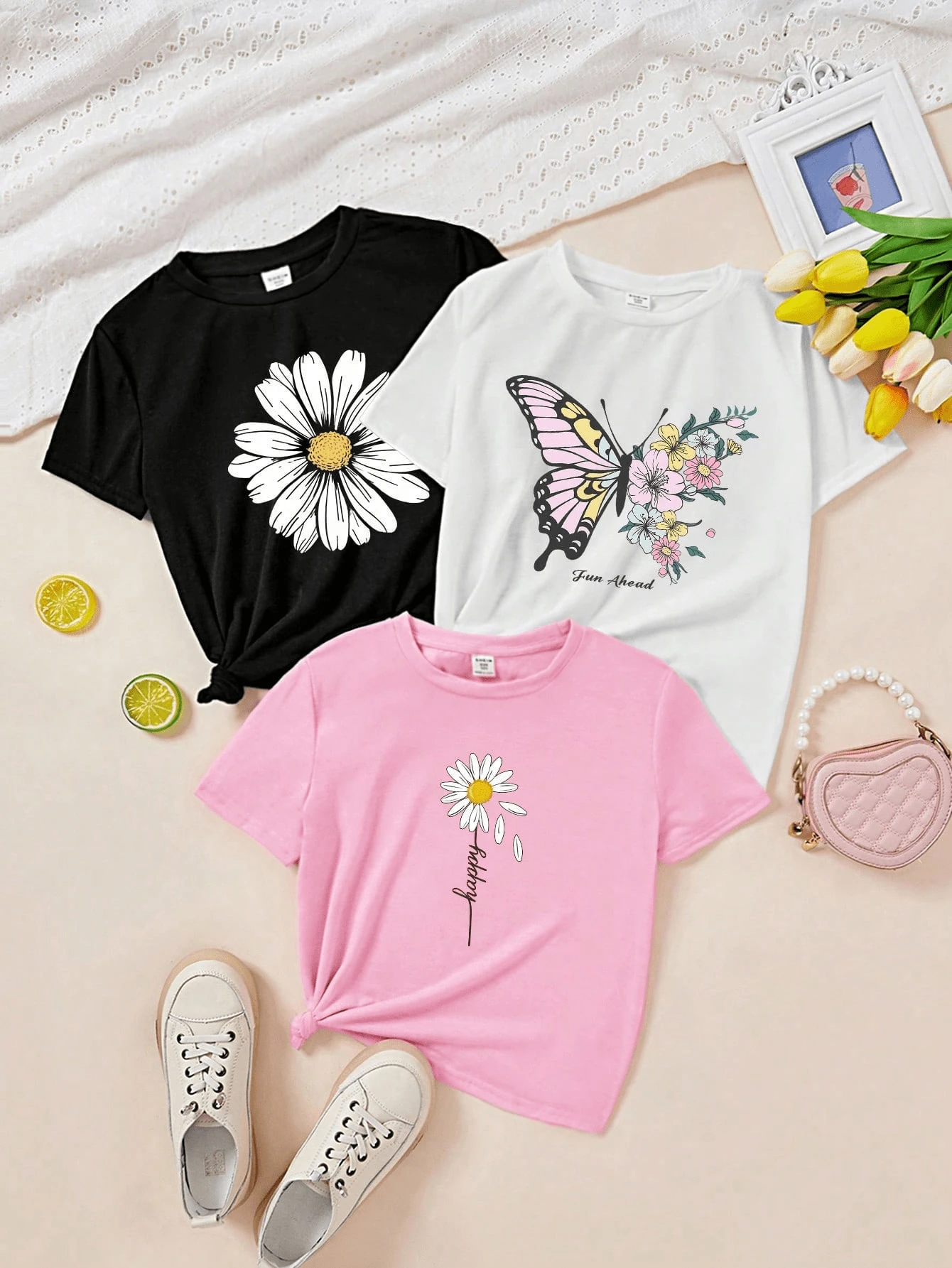 Mujer camiseta casual suave estampado floral mariposa colores vivos holgada cuello redondo manga corta primavera verano diario - Multicolor - Ver 1