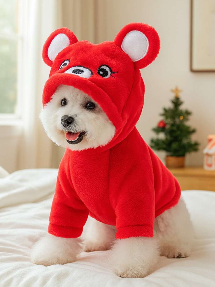 PETSIN 1 件宠物服装，可爱 3D 耳朵卡通熊形变身装，适合猫狗在秋冬季节穿着温暖的连帽衫