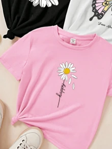 Mujer camiseta casual suave estampado floral mariposa colores vivos holgada cuello redondo manga corta primavera verano diario - Multicolor - Ver 3