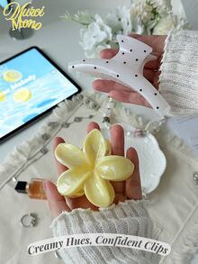 Muroi Mono 2pcs/1pc Women Acrylic Polka Dot, Yellow Marble Print, Flower, Hair Clips, Minimalist Fashion Design, Suitable For Bun Hairstyle, Beach, Travel, Hawaii Style Accessories, Suitable For Daily Use (Polka Dot Random) Fall Winter Claw Clip Hair Accessories For Women For Vacation Outfits Woman - Multicolor - View 1