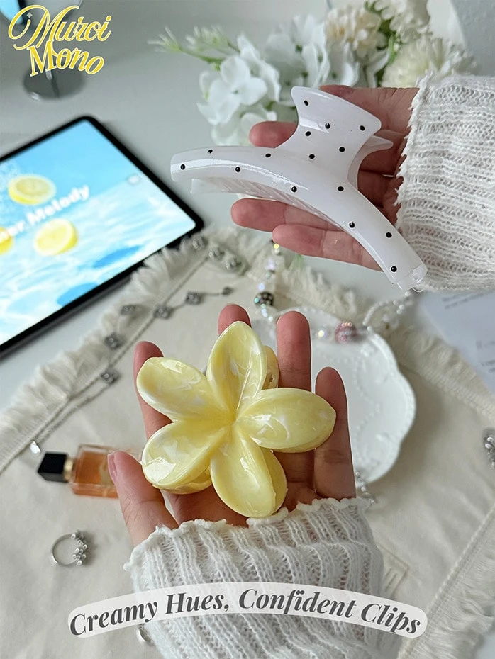 Muroi Mono 2pcs/1pc Women Acrylic Polka Dot, Yellow Marble Print, Flower, Hair Clips, Minimalist Fashion Design, Suitable For Bun Hairstyle, Beach, Travel, Hawaii Style Accessories, Suitable For Daily Use (Polka Dot Random) Fall Winter Claw Clip Hair Accessories For Women For Vacation Outfits Woman - Multicolor - View 1