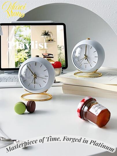 Muroi Mono 1PC Nordic Creative Metal Desktop Quartz Clock, Minimalist Alarm Clock, New Desktop Bedside Student Silent Night Light Pointer Clock (Without Battery) Rama Decoration,Home Decor ,Room Decor Gifts Birthday Graduation Digital Clock Bedroom Decor Dormitory Decor Back To School School Decor School Surprise School Supplies