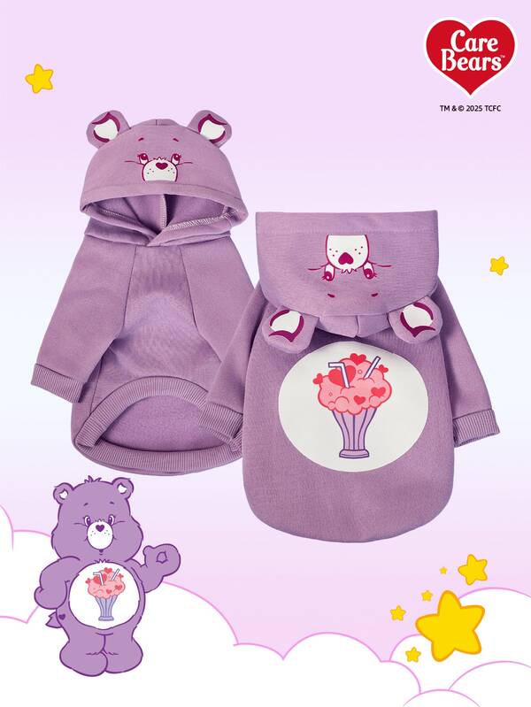 Care Bears X PETSIN 1pc Share Bear Printed Purple Cute 3D Ears Hoodie Hoodie Pet Cat Dog Universal Velvet Warm And Comfortable Dog Hoodie