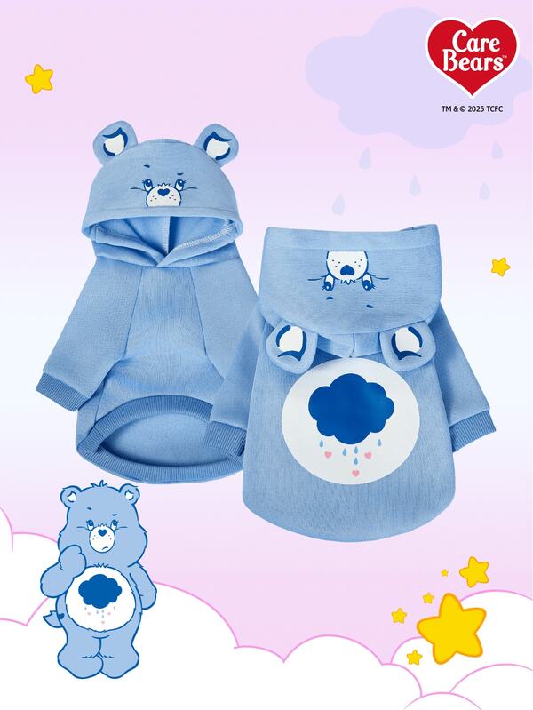 Care Bears X PETSIN 1pc Bear Print Blue Cute Three-Dimensional Ear Hooded Sweatshirt For Pets, Cat And Dog Universal Plush Warm And Comfortable Dog Sweatshirt