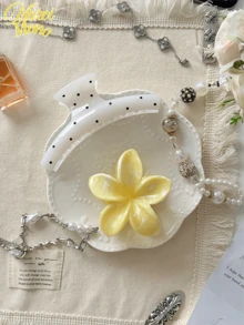 Muroi Mono 2pcs/1pc Women Acrylic Polka Dot, Yellow Marble Print, Flower, Hair Clips, Minimalist Fashion Design, Suitable For Bun Hairstyle, Beach, Travel, Hawaii Style Accessories, Suitable For Daily Use (Polka Dot Random) Fall Winter Claw Clip Hair Accessories For Women For Vacation Outfits Woman - Multicolor - View 5