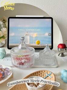 Muroi Mono 1 件奢华、复古、高端玻璃化妆品展示托盘，皇冠形浮雕复古水晶容器，咖啡玻璃糖果储物罐，密封罐，适用于假日海滩、浴室收藏、卧室收藏，大容量 - 彩色 - 查看 12