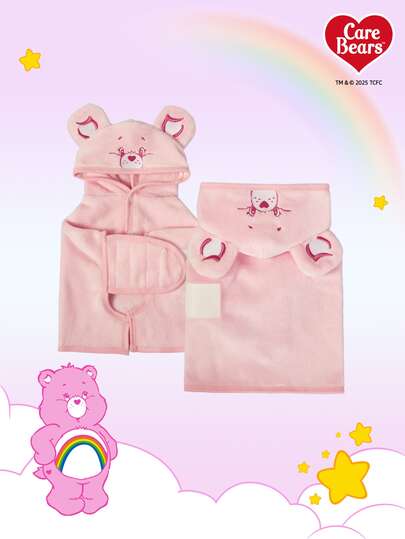 Care Bears X PETSIN 1 Peça Roupão de Banho de Pelúcia Rosa Universal para Animais de Estimação Cachorro e Gato, Bordado, Confortável e Absorvente