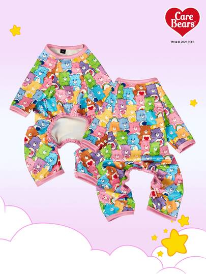 Care Bears X PETSIN 1 件小熊彩色卡通图案印花可爱舒适弹力四脚裤宠物猫狗通用连体裤