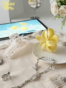 Muroi Mono 2pcs/1pc Women Acrylic Polka Dot, Yellow Marble Print, Flower, Hair Clips, Minimalist Fashion Design, Suitable For Bun Hairstyle, Beach, Travel, Hawaii Style Accessories, Suitable For Daily Use (Polka Dot Random) Fall Winter Claw Clip Hair Accessories For Women For Vacation Outfits Woman - Multicolor - View 4