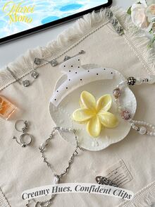 Muroi Mono 2pcs/1pc Women Acrylic Polka Dot, Yellow Marble Print, Flower, Hair Clips, Minimalist Fashion Design, Suitable For Bun Hairstyle, Beach, Travel, Hawaii Style Accessories, Suitable For Daily Use (Polka Dot Random) Fall Winter Claw Clip Hair Accessories For Women For Vacation Outfits Woman - Multicolor - View 2