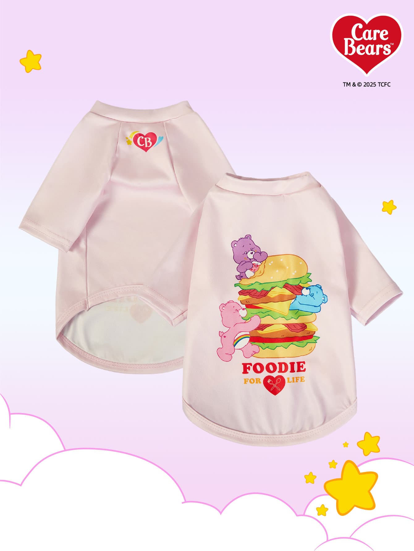 Care Bears X PETSIN 1 件小熊汉堡卡通图案印花粉色可爱舒适弹力宠物猫狗通用袖T恤 - 淺粉色 - 查看 1
