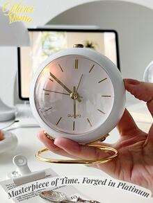 1PC Nordic Creative Metal Desktop Quartz Clock, Minimalist Alarm Clock, New Desktop Bedside Student Silent Night Light Pointer Clock (Without Battery) Rama Decoration,Home Decor ,Room Decor Gifts Birthday Graduation Digital Clock Bedroom Decor Dormitory Decor Back To School School Decor School Surprise School Supplies - White - View 8