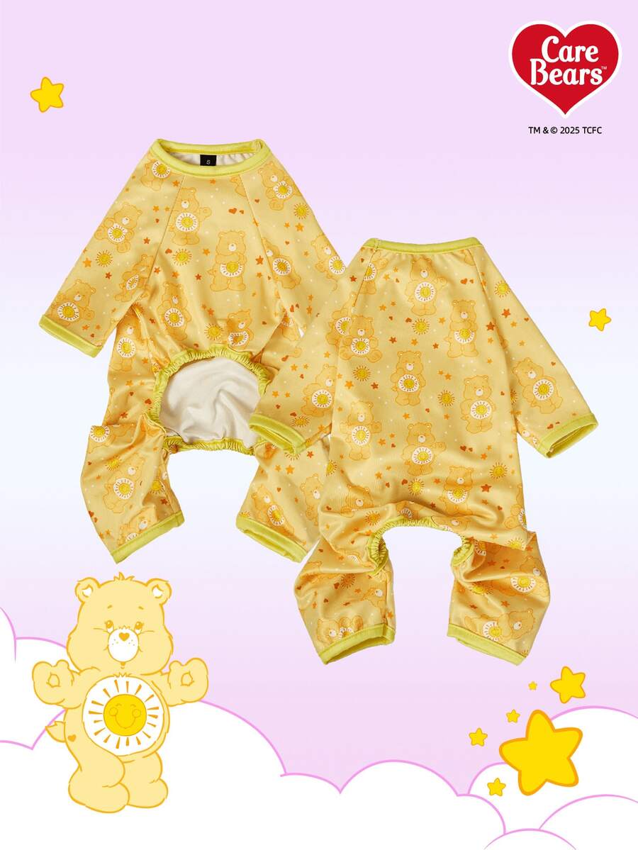 Care Bears X PETSIN 1 件 Funshine 熊卡通可爱图案印花宠物猫狗通用四脚衣服弹性舒适狗狗连体衣 - 黃色 - 查看 1