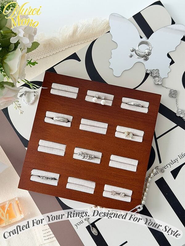 Muroi Mono 实木珠宝展示托盘 | 手镯和戒指展示/收纳 | 天然木纹 | 多用途珠宝收纳盒 | 观赏和展示道具 | 小型珠宝盒、珠宝书、木质珠宝盒