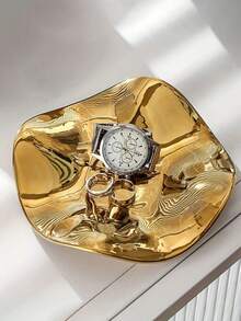 1pc Silver Ceramic Jewelry Tray, Luxury Jewelry Organizer Tray For Entryway, Key, Watch, Perfume And Decoration, Suitable For Home, Room, Living Room And Office Organizer Storage Box Travel