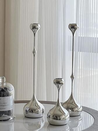 1/3 件现代烛台，法国银质水滴金属烛台，铁质泪滴烛台锥形烛台，适用于家居装饰金属餐桌中心装饰晚餐装饰高烛台，适合妈妈、妻子、奶奶