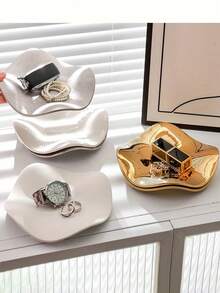 1pc Silver Ceramic Jewelry Tray, Luxury Jewelry Organizer Tray For Entryway, Key, Watch, Perfume And Decoration, Suitable For Home, Room, Living Room And Office Organizer Storage Box Travel