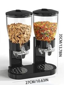 [Giải pháp lưu trữ nhà bếp] Hộp đựng ngũ cốc ăn sáng hai ngăn sáng tạo, hộp đựng yến mạch chống ẩm màu đen - màu đen - Xem 3