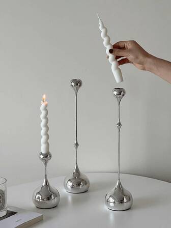 1/3pcs Modern Candle Holder, French Silver Water Drop Metal Candlestick, Iron Teardrop Candlesticks Taper Candle Stand For Home Decor Metal Table Centerpiece Dinner Decorations Tall Candle Holder For Mom, Wife, Grandma
