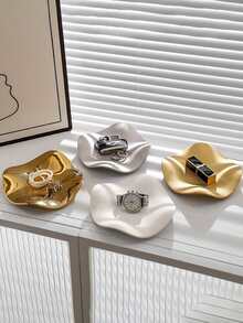 1pc Silver Ceramic Jewelry Tray, Luxury Jewelry Organizer Tray For Entryway, Key, Watch, Perfume And Decoration, Suitable For Home, Room, Living Room And Office Organizer Storage Box Travel