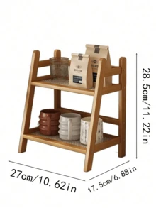 1个创意双层藤编桌面收纳架，可收纳杯子、咖啡、零食、水杯和小摆件 - 彩色 - 查看 4