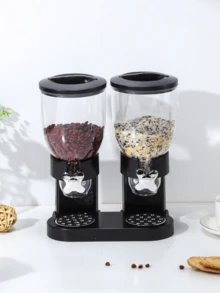 [Giải pháp lưu trữ nhà bếp] Hộp đựng ngũ cốc ăn sáng hai ngăn sáng tạo, hộp đựng yến mạch chống ẩm màu đen - màu đen - Xem 5