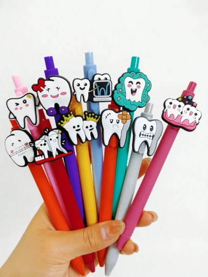 World Oral Health Day Ballpoint Pen, PVC Tooth Nurse Pen, Medical & Nursing Themed Push Button Neutral Pen, Suitable For Home, Office, Back To School Rewards, Etc.