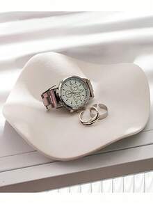 1pc Silver Ceramic Jewelry Tray, Luxury Jewelry Organizer Tray For Entryway, Key, Watch, Perfume And Decoration, Suitable For Home, Room, Living Room And Office Organizer Storage Box Travel