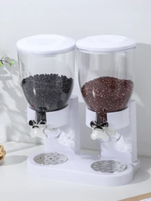 [Solución de almacenamiento de cocina] Dispensador de cereals para el desayuno de doble cubo creativo, recipiente de almacenamiento de avena, caja de conservación a prueba de humedad Blanco - Blanco - Ver 1