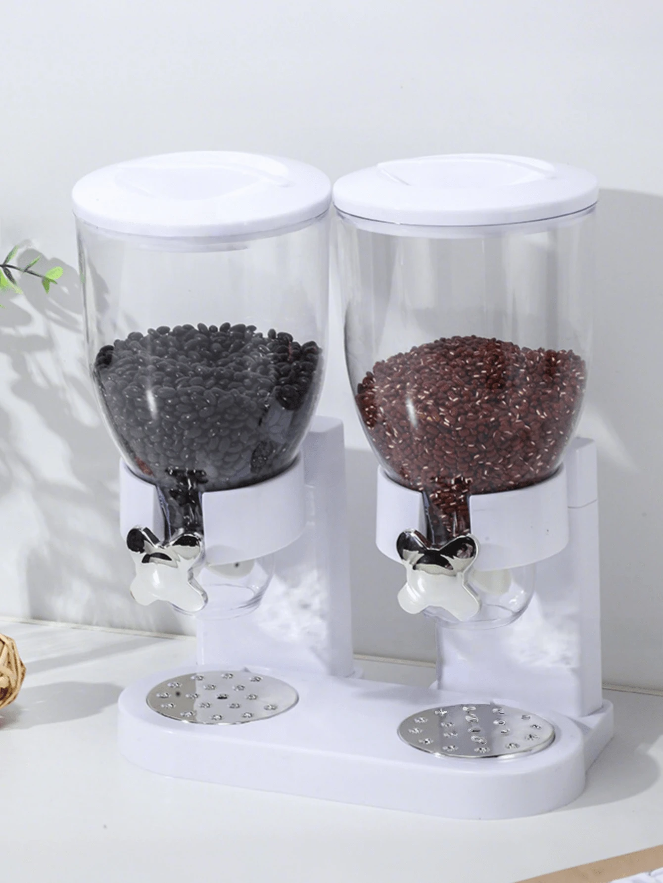 [Solución de almacenamiento de cocina] Dispensador de cereals para el desayuno de doble cubo creativo, recipiente de almacenamiento de avena, caja de conservación a prueba de humedad Blanco - Blanco - Ver 1